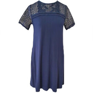 Loft‎ Blue Short Sleeve Dress Lace Knit Crochet Shoulders Medium